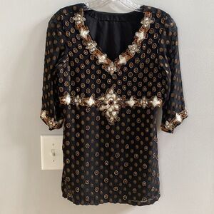 Vintage Black and Gold Embellished Blouse